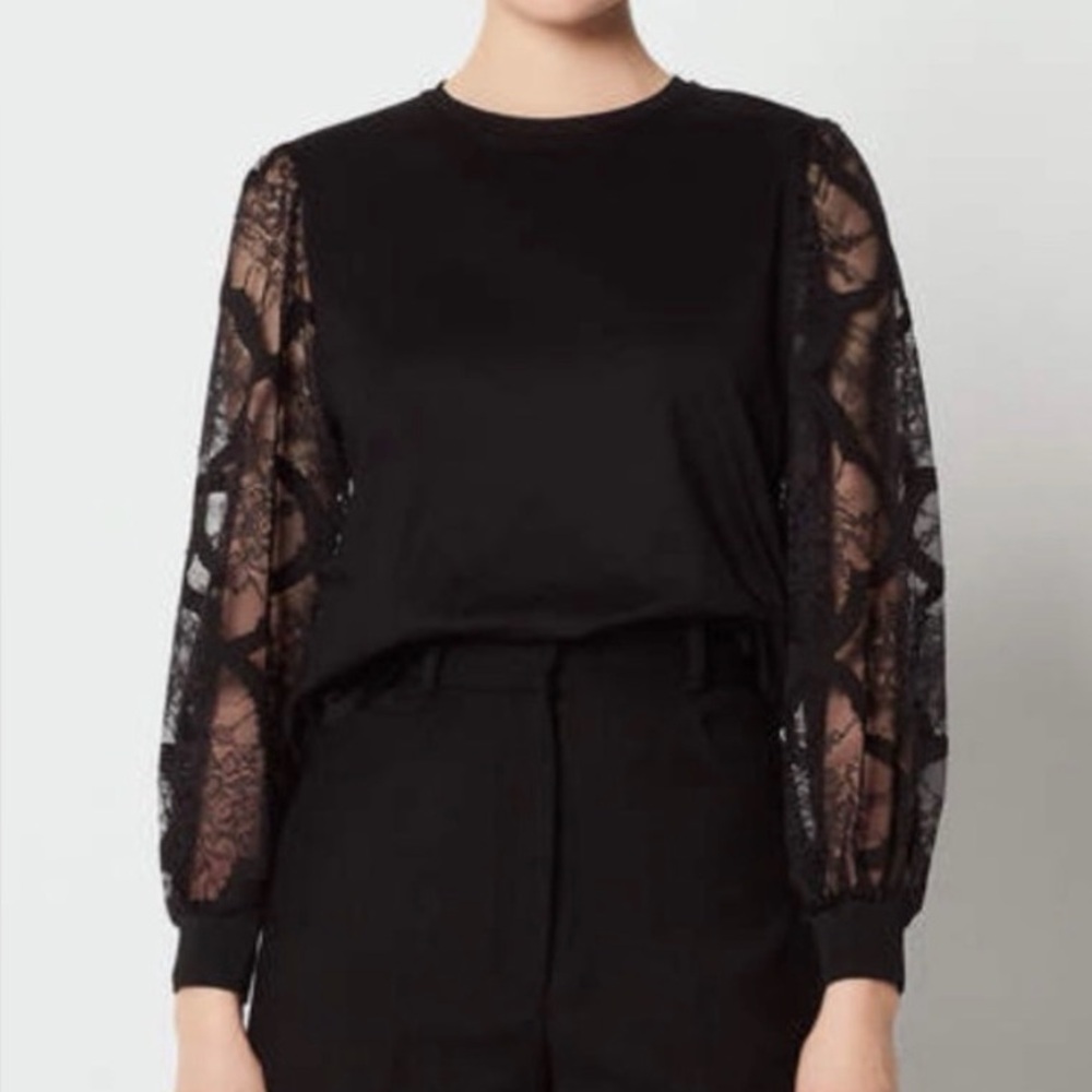 Sandro Black Lace Sleeve Top